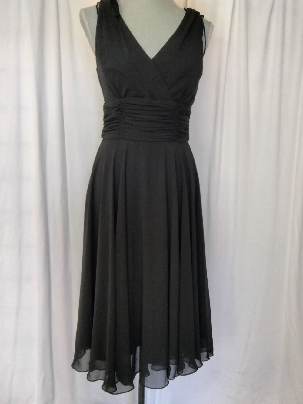 Patra Black  Chiffon V-Neck Sleeveless Midi A-Line Dress Size 8